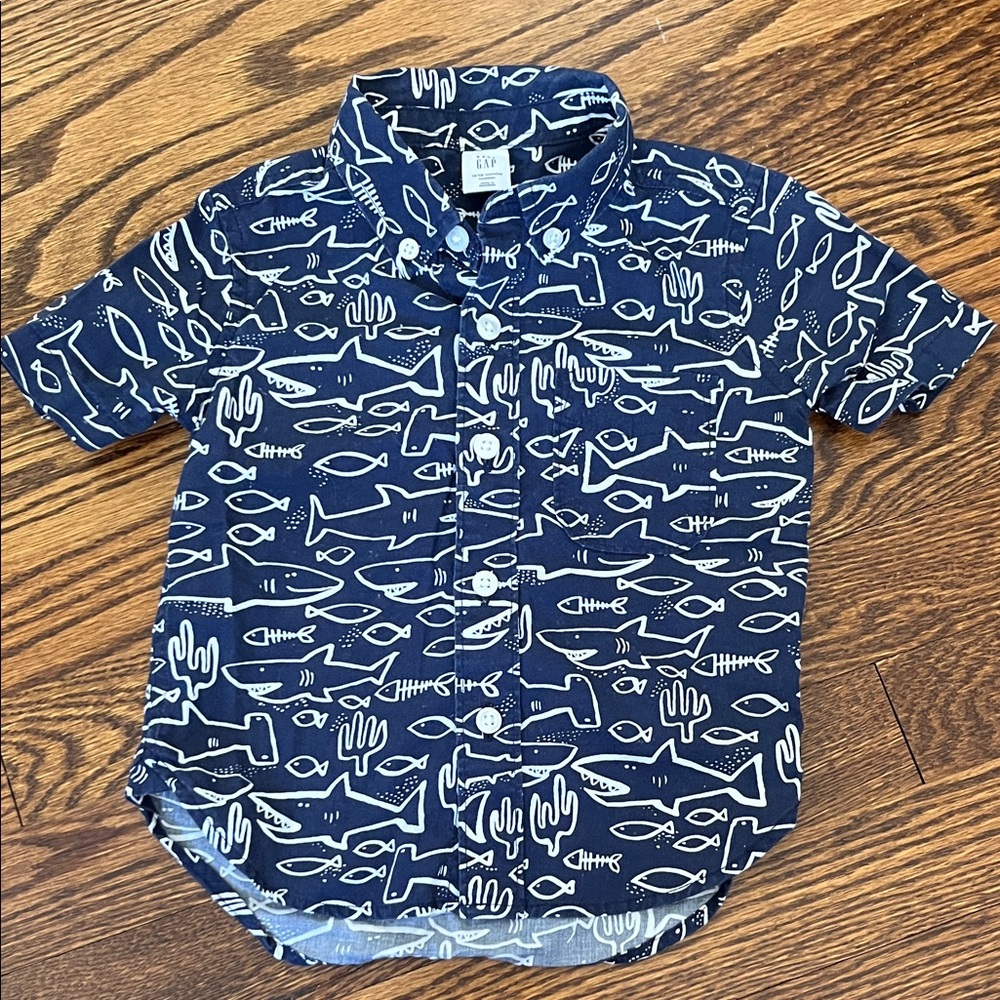 Baby GAP Navy Blue Kids Button Down Shirt with Fish Pattern